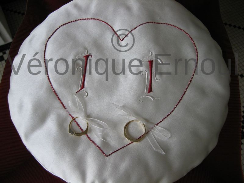 Coussin en soie, lettres modernes brodées en soie